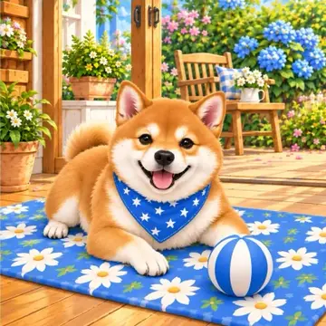 Shiba Inu on a flower rug